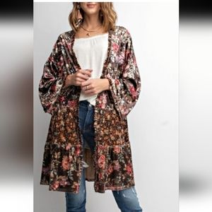 Easel velvet kimono floral mocha floral sz  Large loose fit